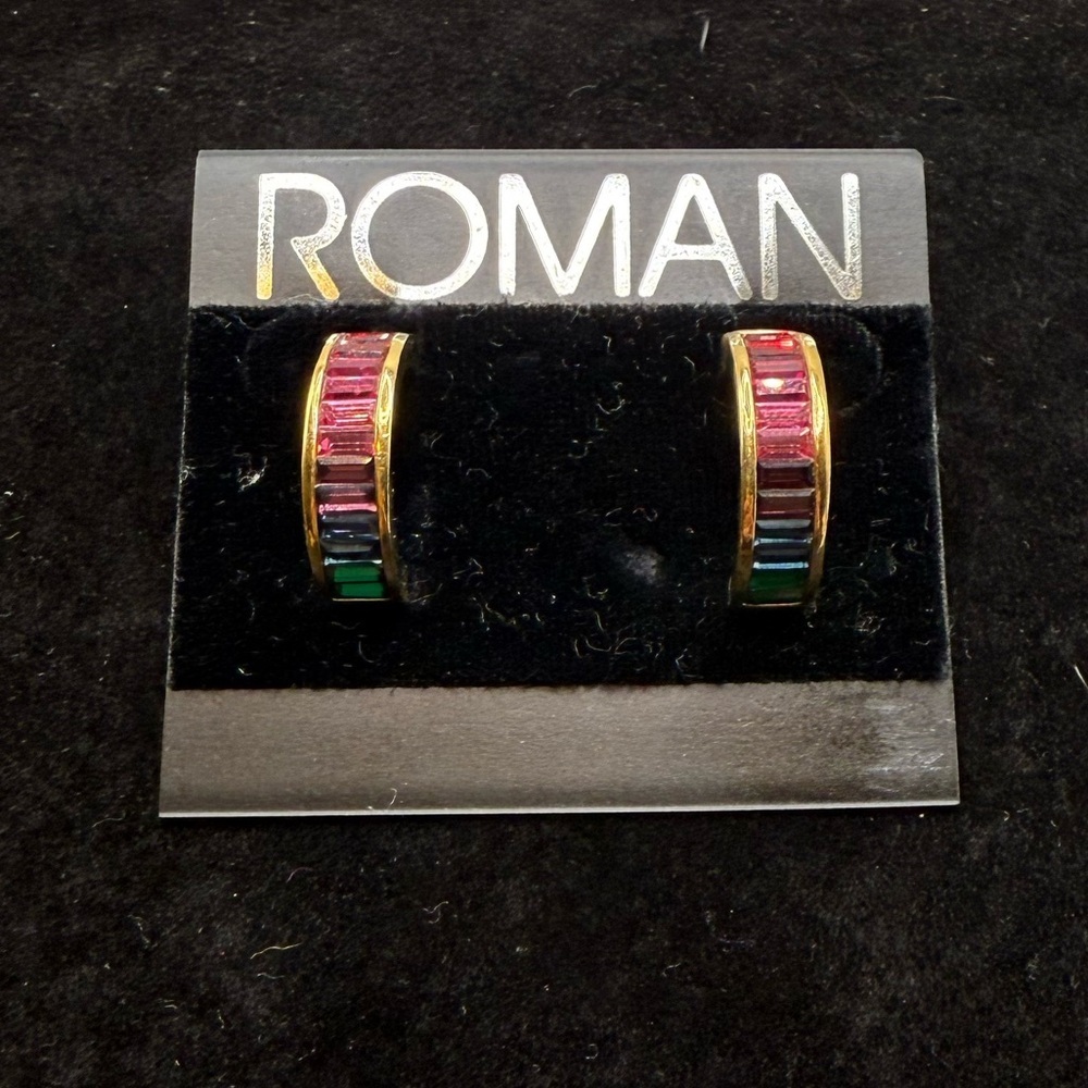 Vintage Roman Rainbow Crystal Hoop Earrings New With Tags